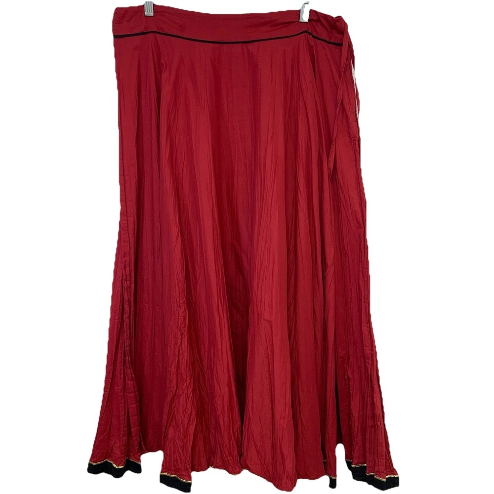Fabindia Cotton‎ Red Maxi Skirt Full Tassel Drawstring Metallic Trim S/M Boho